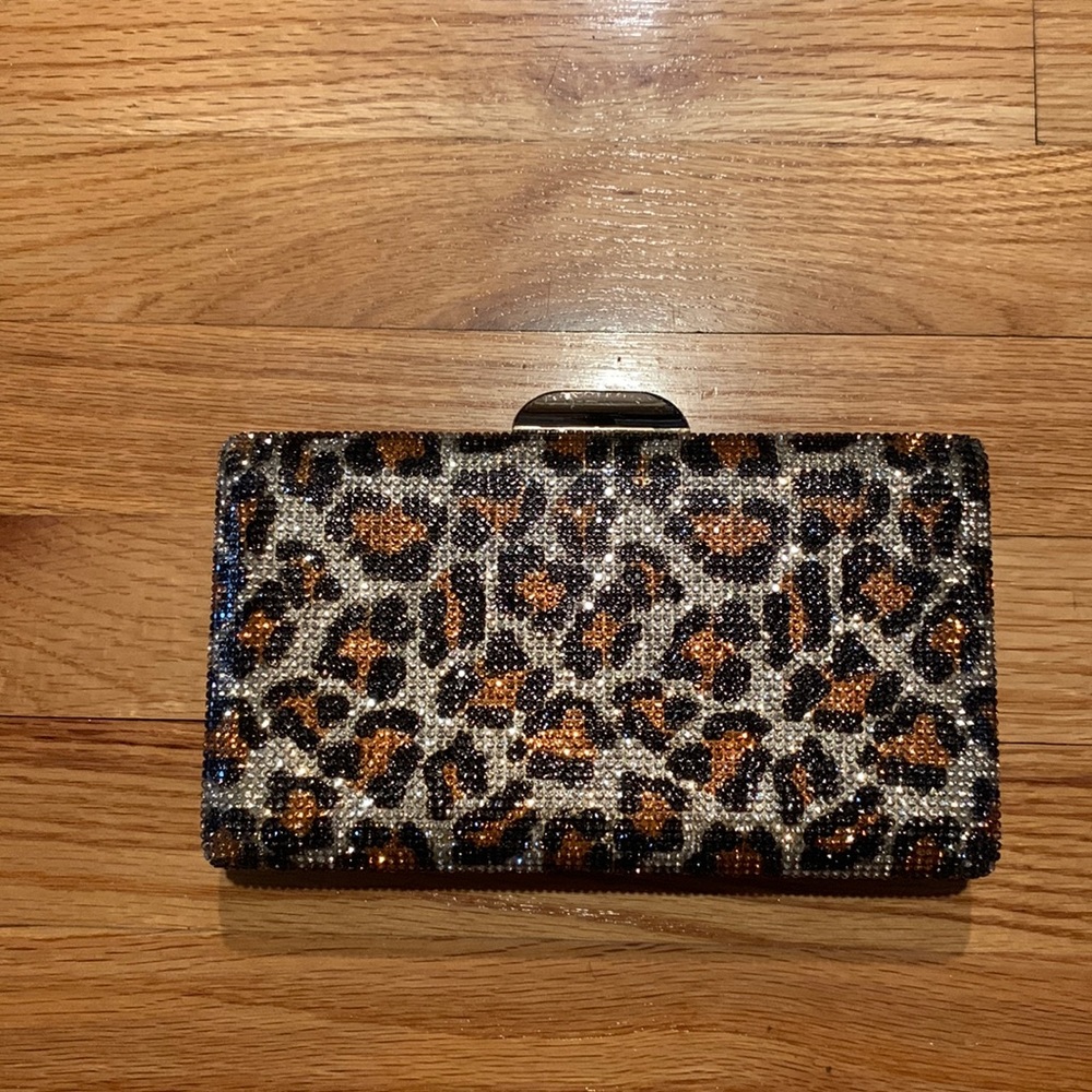 Leopard crystal manaudiere clutch